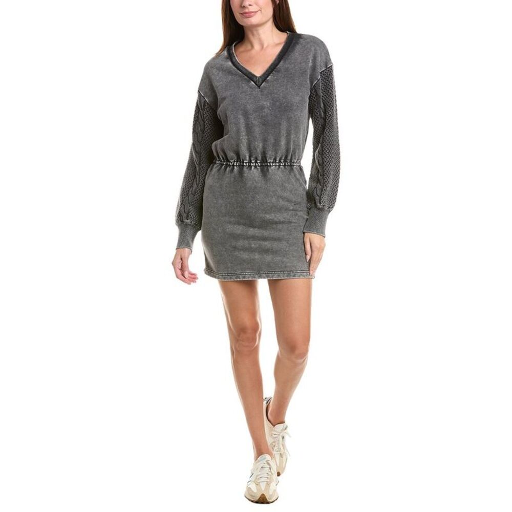 Chaser Womens French Terry Channel Mini Dress, Black